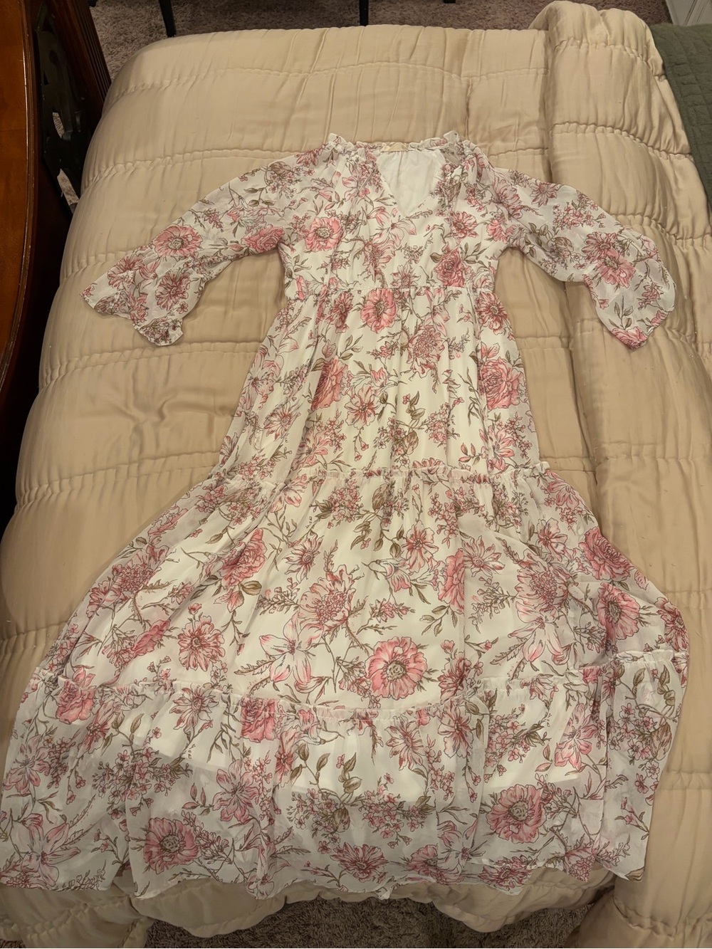 Altar'd State Cream Midi Dress with Pink Floral Print